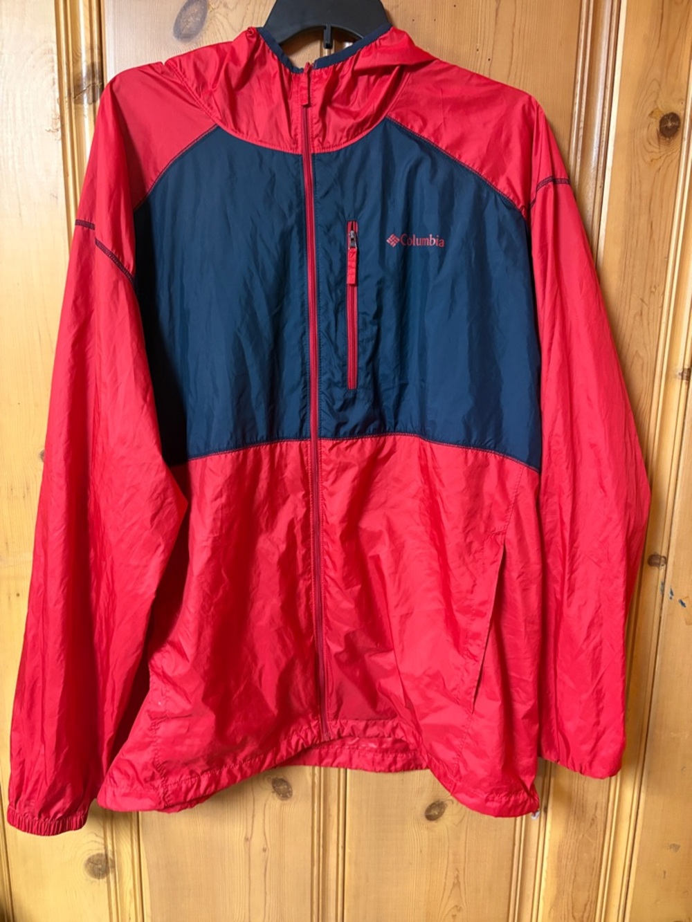 Columbia 3XLT Men's Red & Navy Hooded Lightweight Windbreaker Jacket